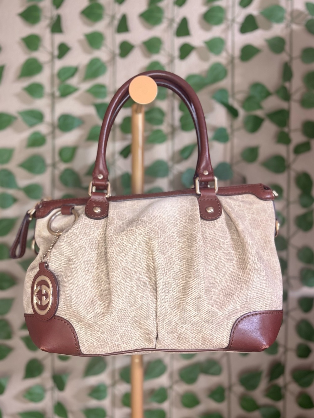 Gucci Denim Beige and Brown Satchel Bag